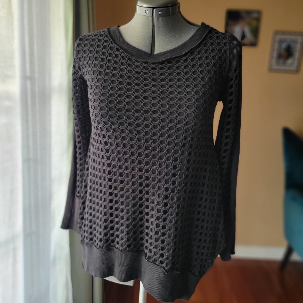 Pete Black Mesh Overlay Women's‎ Long Sleeve Top Size XS